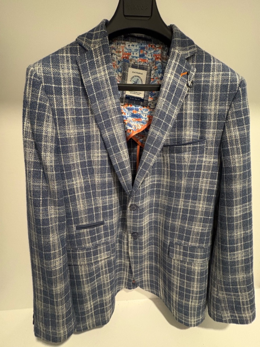 Carlo Colucci Navy Plaid Sport Coat Blazer